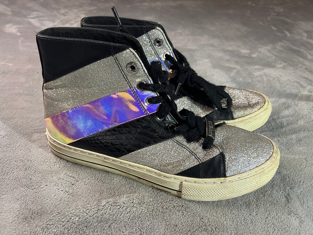 Guess silver glitter high-top fashion sneakers 9M